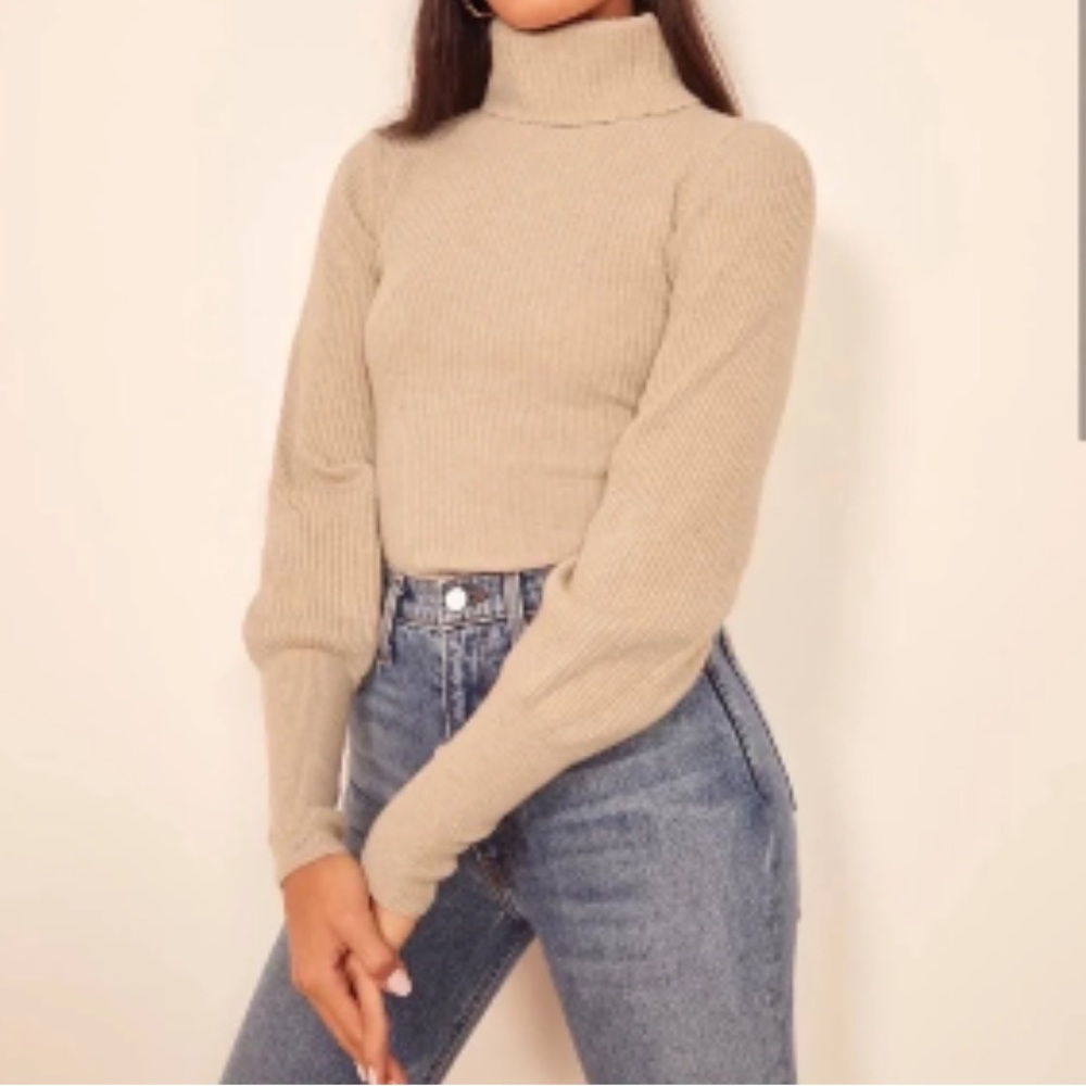 Reformation Victoria Cashmere Turtleneck in camel